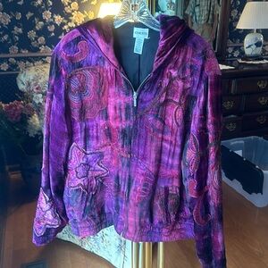 CHICOS Velour hooded jacket size 3